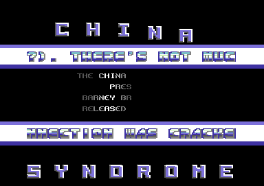 Screenshot of "Barney Brown and the Chicago Connection" - Crack: The Teesside Cracking Service (TCS) - Published by Atlas Adventure Software on Commodore 64 (1987)