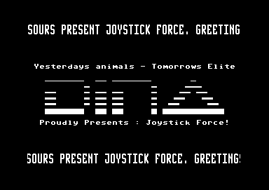 Screenshot of "Joystick Force" - Crack: Dinasours - Published by M. Pettersson & P. Bengtsson on Commodore 64 (19xx)