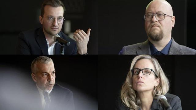 Des cadres de Northvolt, lors d'une conférence de presse, en avril 2024.
