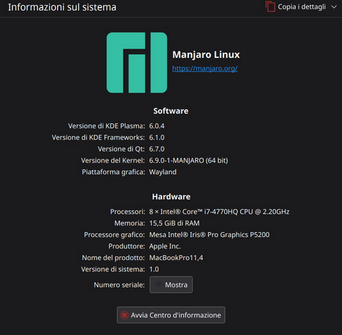 Resoconto versioni e caratteristiche hardware