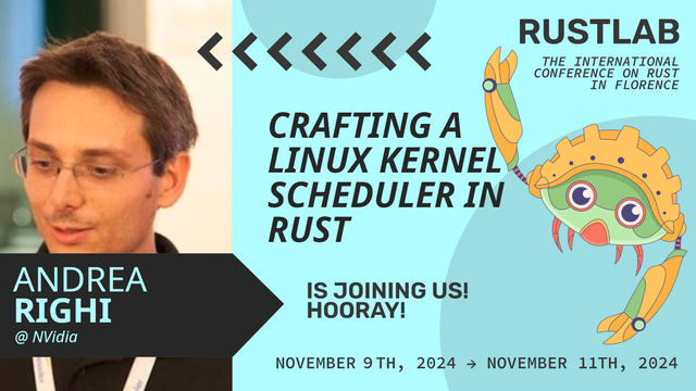 Andrea Righi at RustLab, the International Conference on Rust in Florence, November 9th, 2024 - November 11th 2024