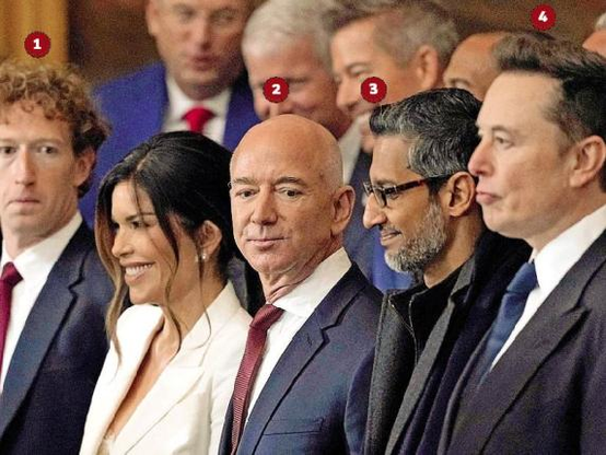 Bezos, Musk, Pichai e poi Zuckerberg: i tecno-miliardari in prima fila da Trump. 