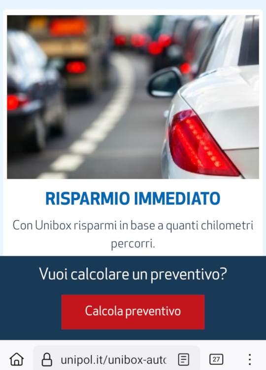 Schermata dal sito https://www.unipol.it/unibox-auto che mostra come il premio dell'assicurazione dipenda dai km percorsi