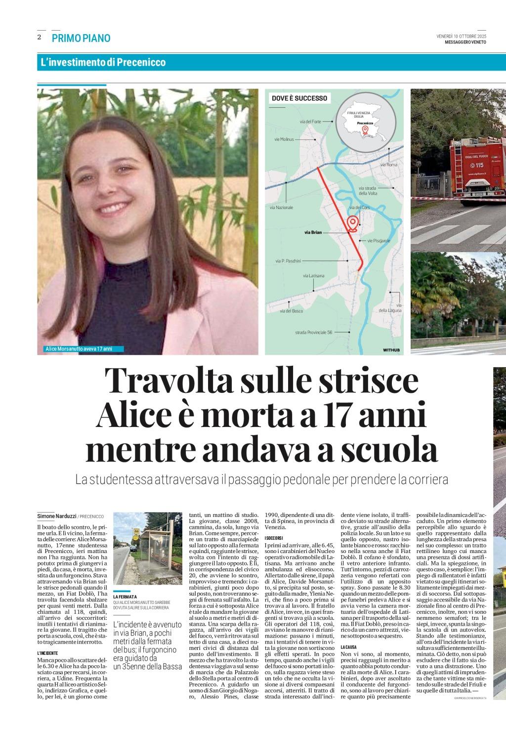 Articolo di giornale su un omicidio stradale.