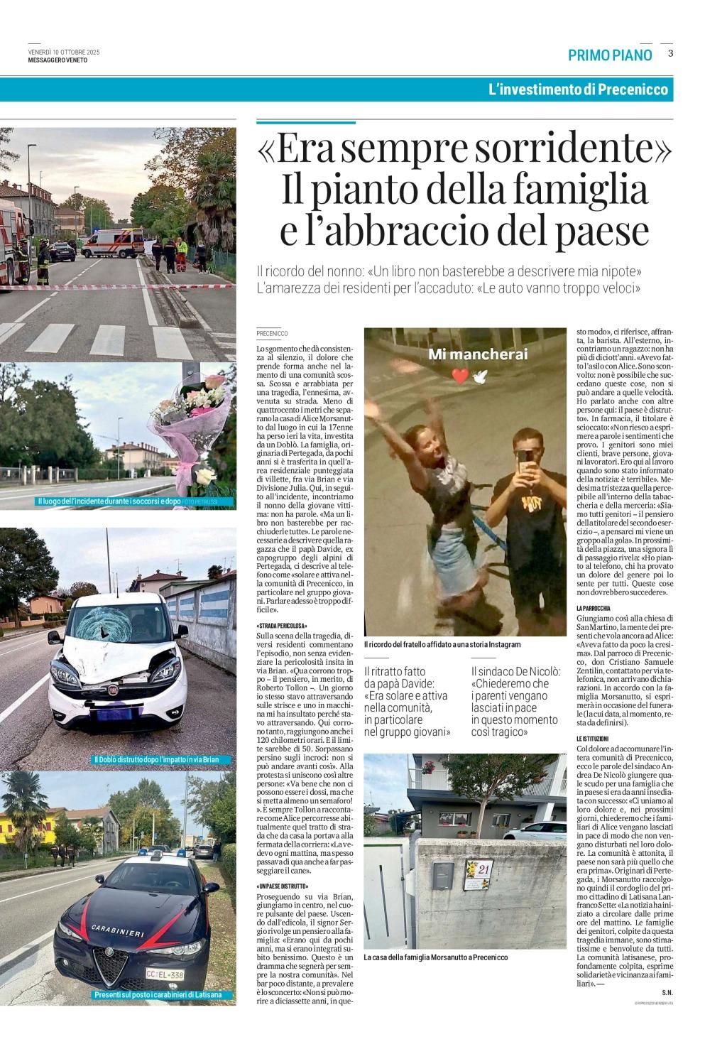 Articolo di giornale su un omicidio stradale.