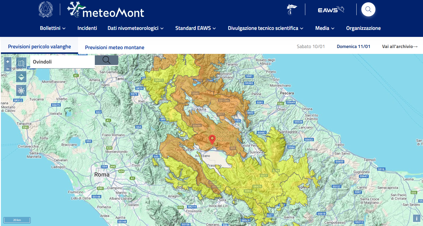 Mappa della situazione valanghe su Meteomont