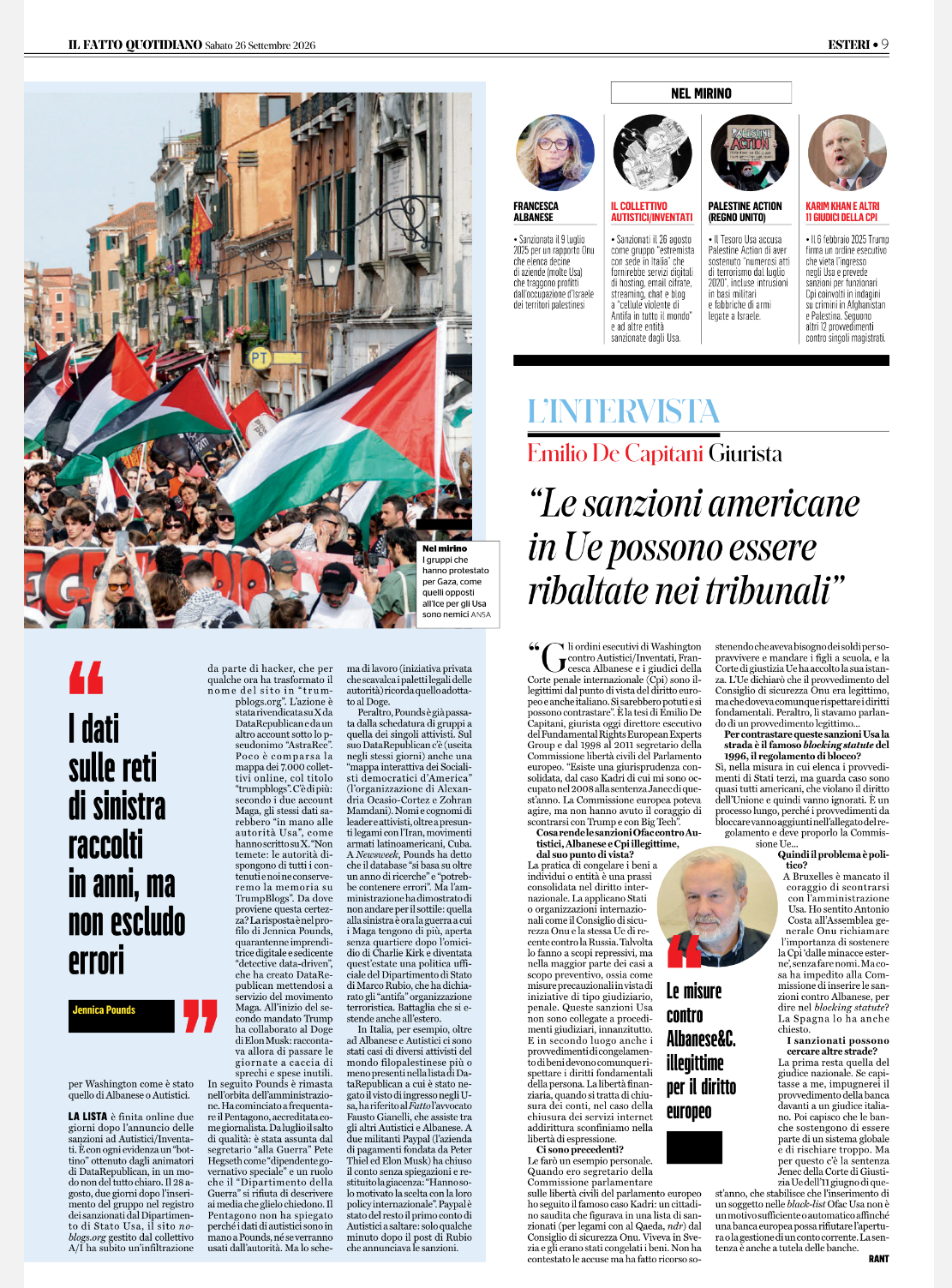 seconda parte dell' articolo "711 collettivi italiani sono già schedati da trump" e intervista al giurista Emilio De Capitani
