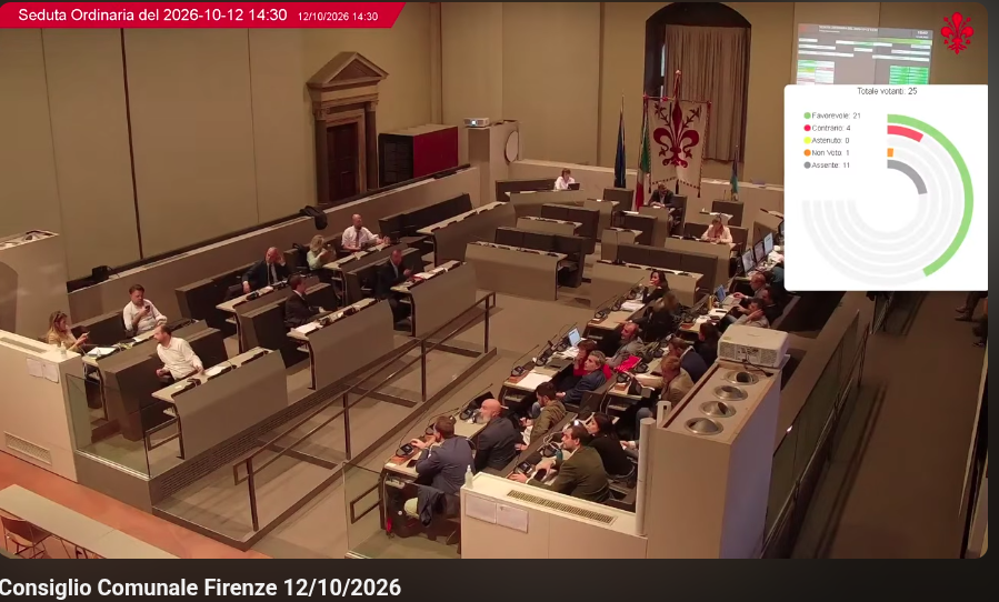 Immagine del video con il consiglio comunale che vota con indicazione esito