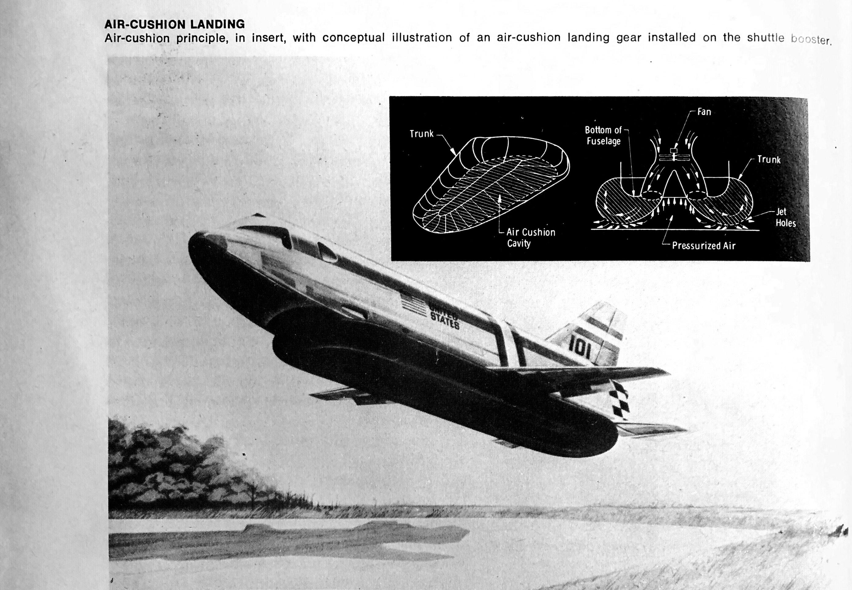 Shuttle booster concept with hovercraft landing gear