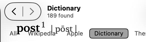 The Dictionary app on macOS showing the menu at the top of the window with the word being checked underneath the menu, clearly visible creating an utterly confused mess of text that's hard to read.
