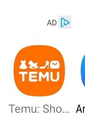 An Android icon for the fast fashion and crap shopping site Temu in the Android app search, with a tiny "Ad" icon above it. An ad for a fucking app in my app list. fuck this shit
