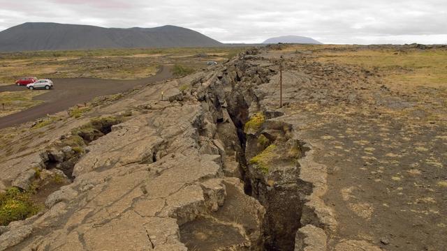 photo - surface expression of a fault in hard rock, desert
