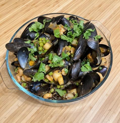 A seafood and rice dish.