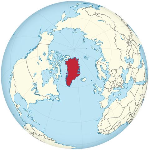 map/graphic - Greenland shown on the globe