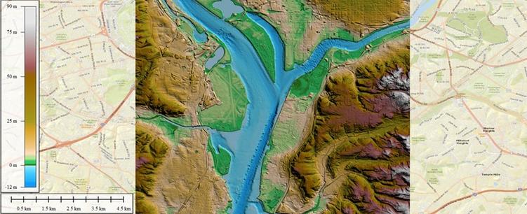 maps - surrounds and topobathy at the 2025 Potomac River air tragedy site