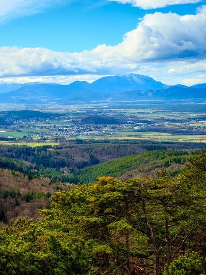 View from the observation tower lanzenkirchen-wiesen towards schneeberg and rax, lower austria