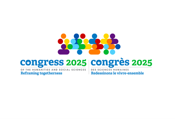 A graphic composed of colourful dots representing people with text: “congress 2025 OF THE HUMANITIES AND SOCIAL SCIENCES Reframing togetherness, congrès 2025 DES SCIENCES HUMAINES Redessinons le vivre-ensemble”.
