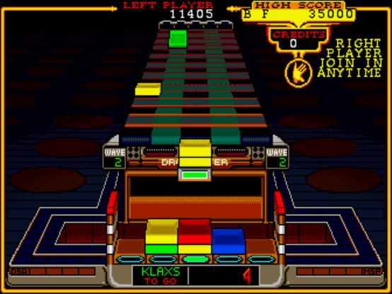 The blocks are rolling down a conveyor belt from the distance. You have a paddle that can hold a certain number of blocks. When you drop a block from the paddle's stack, the top block drops first.