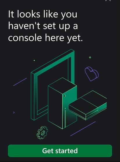 Screenshot from the Xbox app saying it looks like you haven't set up a console here yet