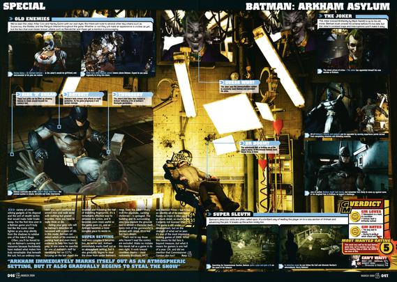 Preview for Batman Arkham Asylum  on PlayStation 3 and Xbox 360.
Taken from GamesMaster 209 - March 2009 (UK)