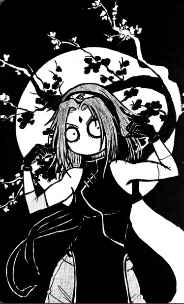 ilustracion en tinta y papel de Sakura, personaje de Naruto