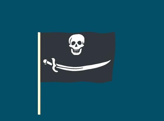 A randomly generated pirate flag. Elements of the flag may include skeletons, skulls, pirates, crossed bones, hourglasses, hearts, and swords.