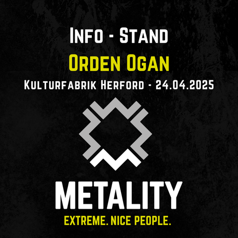 Grafik mit Text: Infostand. Orden Ogan. Kulturfrbrik Herford. 24.04.2025