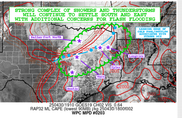 Mesoscale graphic indicating Heavy rainfall...Flash flooding likely for Central to NE TX...Far SW AR...Far NW LA