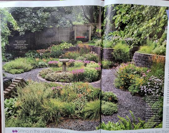 A lovely summer garden with rock paths and stones