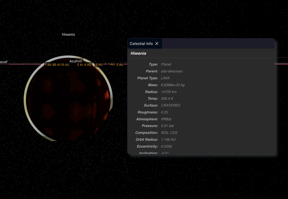 A screenshot of a lava planet in Teskooano, looking at the dark side with the atmosphere showing