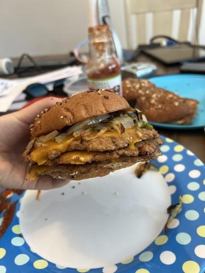 Blackstone turkey smasher with onion and jalapeño