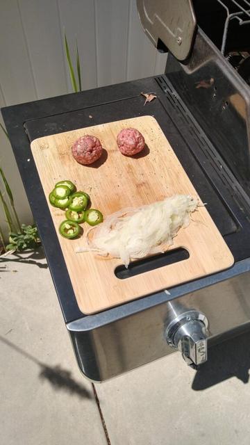 Oklahoma Burger with jalapeno. Cast iron and a cig break.