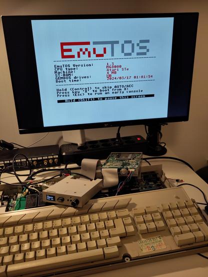 EmuTOS 1.3.0 boot screen, running from the Sidecartridge "TOS Emulator" on the Atari STE.