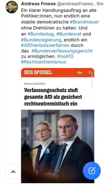 "Spiegel"-Nachricht: "Verfassungsschutz stuft gesamte AfD als gesichert rechtsextremistisch ein"