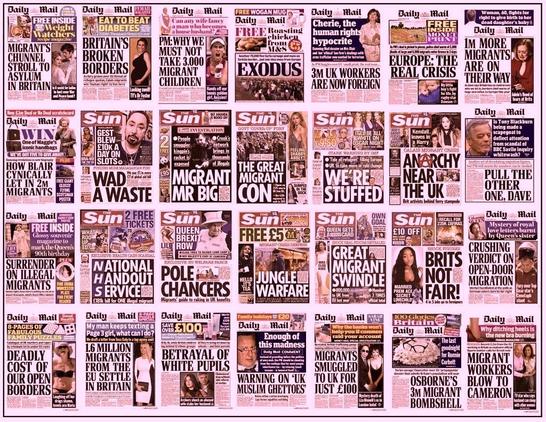 daily mail, sun, covers showing hate for migrants