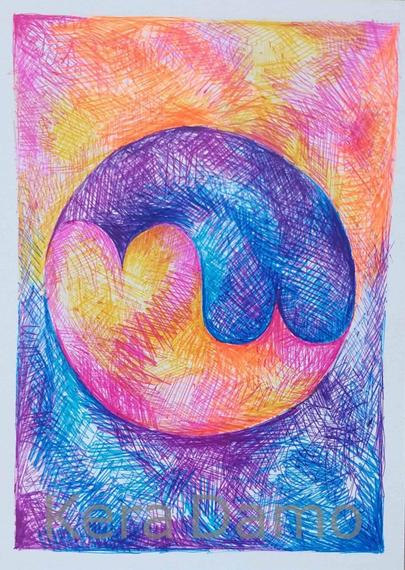 Coloured pen drawing made by visual artist Kera Damo from The Hague / Gekleurde pentekening van beeldend kunstenaar Kera Damo uit Den Haag