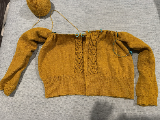 A hand-knit sweater in progress