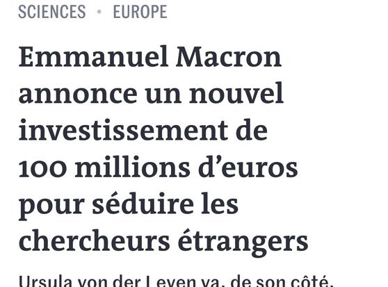 Emmanuel Macron annonce un nouvel investissement de 100 millions d’euros pour séduire les chercheurs étrangers