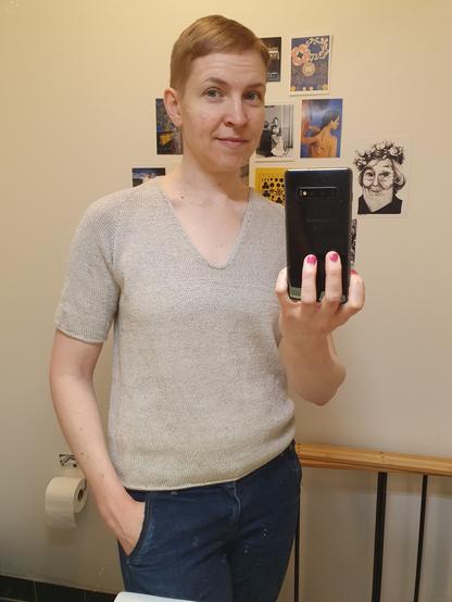 Photo of me wearing a knitted blouse