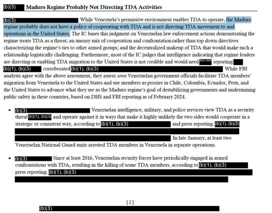 Maduro Regime Probably Not Directing TDA Activities