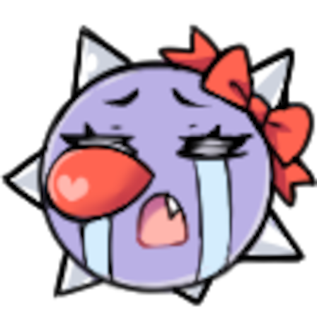 crying Emoji, but it's Zelda, a lavender cartoon spike ball girl with a bow tied to one spike