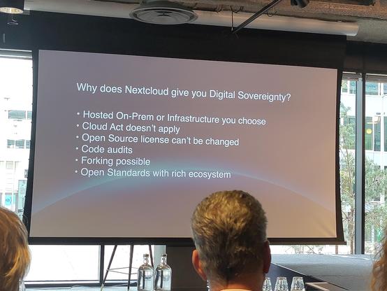 Why does Nextcloud give youbl Digital Sovereignty?

- Hosted on-prem on infrastructure you choose
- Cloud Act doesn't apply
- Open Source license can't be changed
- Code audits
- Forking possible
- Open standards with rich ecosystem
