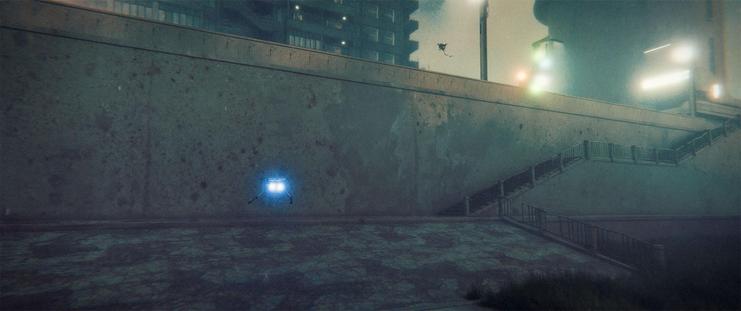 Wide shot, exterior, night -

A city park in Reznarian-controlled Russia.  The grass has grown wild and unkempt, and random trash is strewn around the paths.  City buildings and lights can be seen beyond the wall that borders the park.  A flying robot patrols the area.