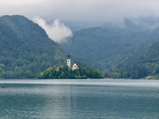 Bled Island from the town end of the lake (campsite is behind island)