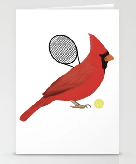 Our cardinal mascot is playing tennis.