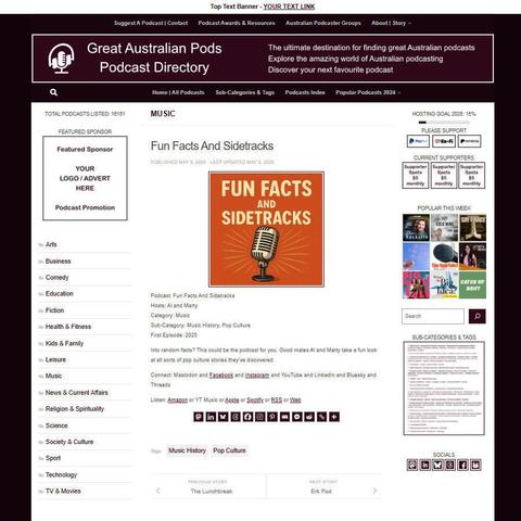 Fun Facts And Sidetracks
Screenshot of the podcast listing on the Great Australian Pods website