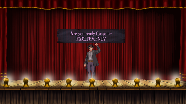 Screenshot from Rosewater (guy on a stage shouting "Are you ready for some excitement?")