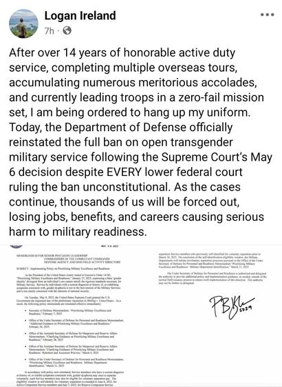 Facebook post from Logan Ireland about the situation.