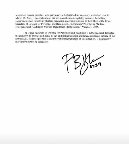 Page 2 of memorandum from Pentagon about impending trans ban.