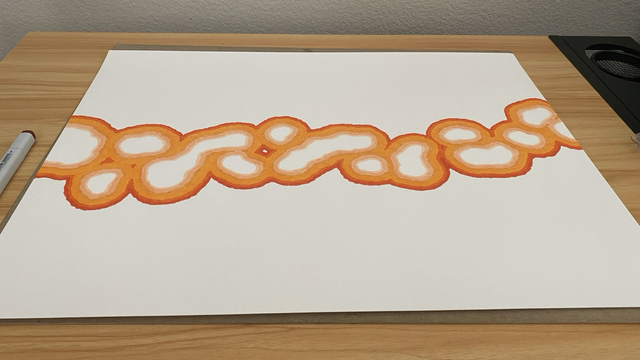 New drawing of agate-like structure with layers of oranges and reds